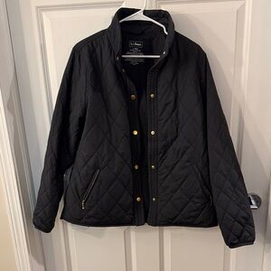 L.L. Bean Black Quilted Jacket with Gold Accents